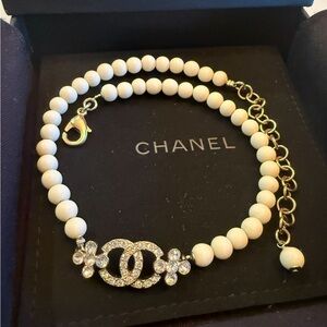 SOLD!! CHANEL White and Gold Pearl Necklace